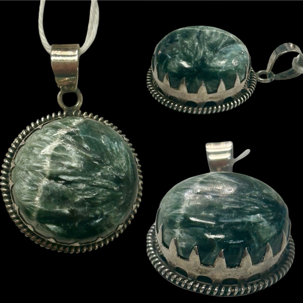 925 Sterling Silver seraphinite round necklace pendant